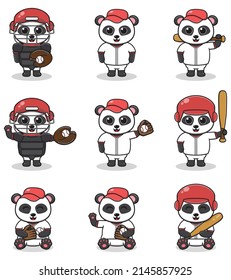 Vector Illustration of Cute Panda with Baseball costume. Set of cute Panda characters.