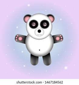 Vector illustration of cute panda bear. Cartoon white and black bamboo bear character for printing, web-design, textile