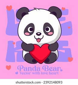 Ilustración vectorial de un oso panda con corazón: Caricatura de San Valentín