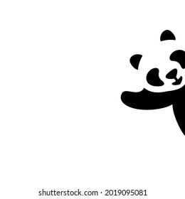 Vector illustration with cute panda. Black and white picture. The panda looks out and waves its paw. Template for postcard, poster, fabric, print and web.