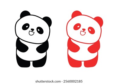 Vector illustration of a cute Panda Black , Red color set