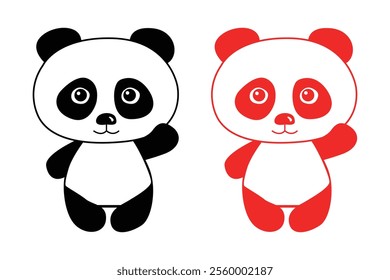 Vector illustration of a cute Panda Black , Red color set