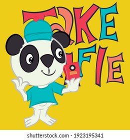 vector Illustration of a cute panda cartoon background for fashion design