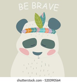 Vector illustration of cute panda in cartoon style. 'Be brave' panda