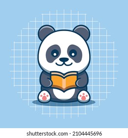 Vector illustration of cute panda character reading a book. Panda with flat cartoon style. Isolated animal concept. Suitable for stickers, logos, mascots, web landing page icons and others.