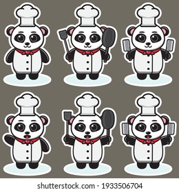 Vector illustration of cute Panda Chef cartoon. Cute Panda expression character design bundle. Good for icon, logo, label, sticker, clipart.
