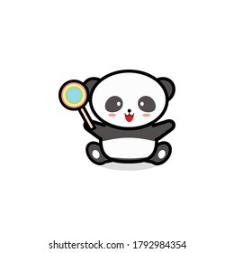 vector illustration of a cute panda child, a panda holding a lollipop, the vector can be used for logos, stickers, icons and etc