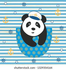 vector illustration of cute panda, childish print for clothes