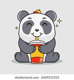 Vector illustration of cute panda drinking juice, isolated concept, flat cartoon style, perfect for, icon, mascot, sticker, etc