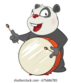 Vector Illustration of a Cute Panda Drummer. Cartoon Character 