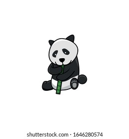 
vector illustration of a cute panda eating a bamboo outline style
