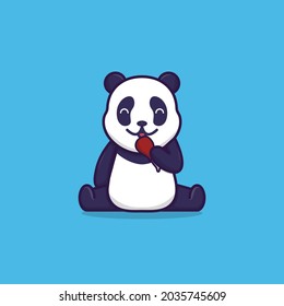 Vector illustration of cute panda eating fried chicken. flat design illustration