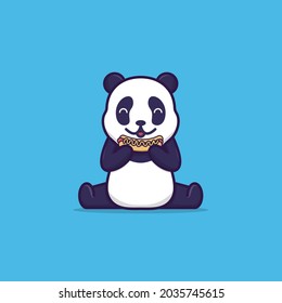 Vector illustration of cute panda eating hot dog. flat design illustration
