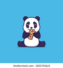 Ilustración vectorial de un lindo panda comiendo pizza. ilustración de diseño plano