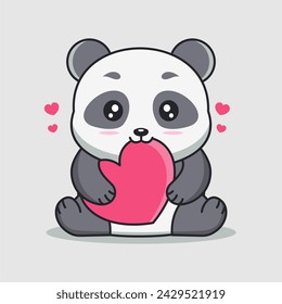 Vector illustration of cute panda eating love, isolated concept, flat cartoon style, perfect for, icon, mascot, sticker, etc