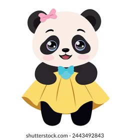 Vector illustration of a cute panda girl in a yellow dress.