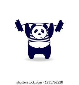 vector illustration of a cute panda goes in for sports, a young bear raises the barbell, flat design