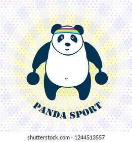 vector illustration of a cute panda goes in for sports, a young bear raises the dumbbells,isolated on white background, flat design