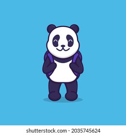 Vector illustration of cute panda going to school. flat design illustration