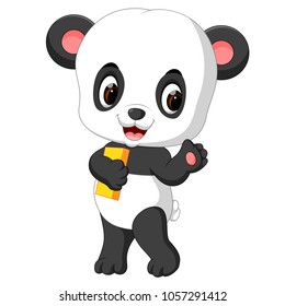 vector illustration of cute panda holding pencil and book