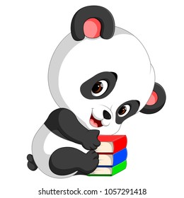 vector illustration of cute panda holding pencil and book