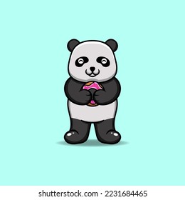 Vector illustration of a cute panda holding a donuts. Cute panda mascot. Cake shop mascot.
