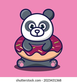  vector illustration of cute panda hugging donuts, good for t-shirt, greeting card, invitation card or mascot
