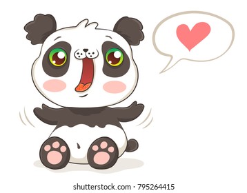 Vector illustration of a cute panda in kawaii style. Cute panda and bubble with heart.