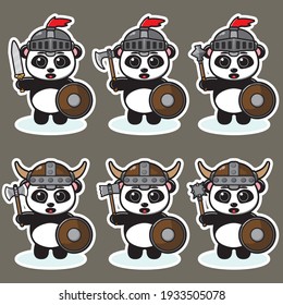 Vector illustration of cute Panda Knight cartoon. Cute Panda expression character design bundle. Good for icon, logo, label, sticker, clipart.