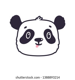 Vector illustration of cute panda. Little panda bear is isolated on white. Childish card with smiling cartoon character.
