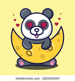 vector illustration of cute panda and moon, good for t-shirt, greeting card, invitation card or mascot