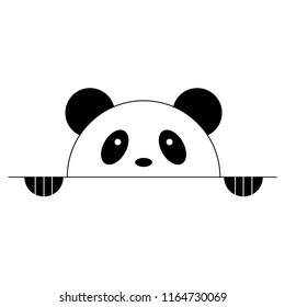 Vector illustration. Cute panda with paws. Sign of looking out panda