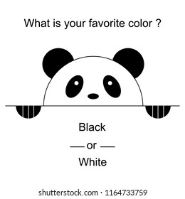 Vector illustration. Cute panda with paws. Sign of looking out panda. Simple sign of pand.- Design template with text.