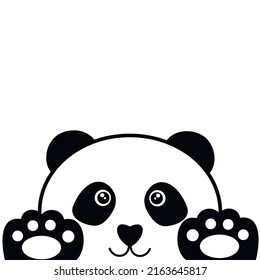 Vector illustration of cute panda with paws isolated on white background