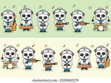 Vector Illustration of Cute Panda sailors Music Band. Big set of cute Animal cartoon in professions. Panda Cartoon flat style.