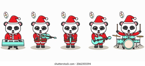 Vector illustration of Cute Panda Santa Claus play a musical instrument. Good for icon, label, sticker, clipart.