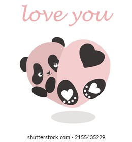 Vector illustration of a cute panda in the shape of a heart, with the inscription love you.
