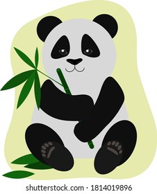 Vector illustration of a cute Panda sitting with a bamboo on a yellow background