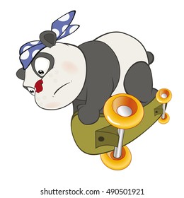 Vector Illustration of a Cute Panda Skateboarder. Cartoon Character 