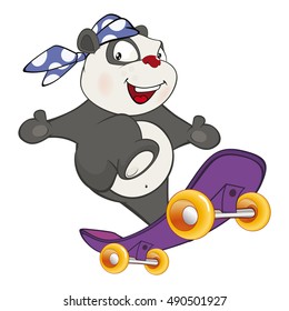 Vector Illustration of a Cute Panda Skateboarder. Cartoon Character 