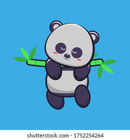 Ilustración vectorial de Cute panda durmiendo en bambú. Estilo de caricatura plano para pancarta, volante, adhesivo, tarjeta de saludo, página de aterrizaje web.