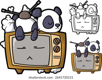 Vector illustration of a cute panda sleeping on a retro TV. EPS 10 format, easy to edit, suitable for decorations, stickers and digital products.