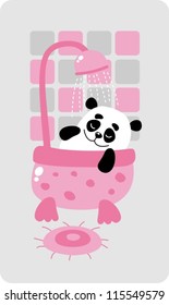 Vector illustration - cute panda takes a bath