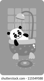 Vector illustration - cute panda takes a bath