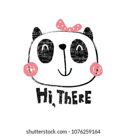 vector illustration, cute panda with texture, hand lettering text