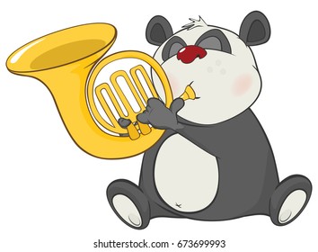 Vector Illustration of a Cute Panda Trumpeter. Cartoon Character 