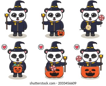 Vector illustration of cute Panda with Wizard costume. Panda character vector design. Good for label, sticker, clipart.