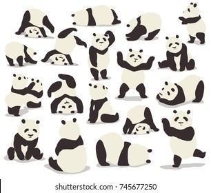 Vector illustration of cute pandas collection in different various poses