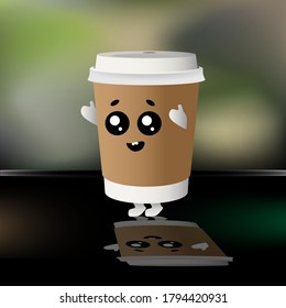 Vector illustration. Cute paper cup with coffee.
