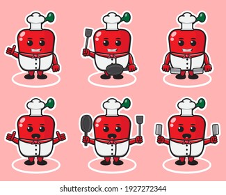 Vector illustration of cute Paprika chef cartoon. Cute Paprika chef expression character design bundle. Good for icon, logo, label, sticker, clipart.